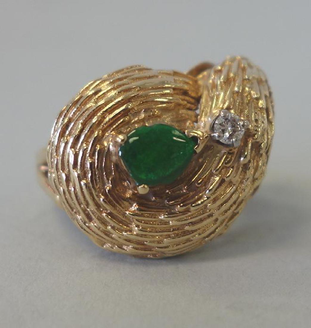 Jadeite Jade & Diamond 14K Gold Freeform Ring (1 of 3)