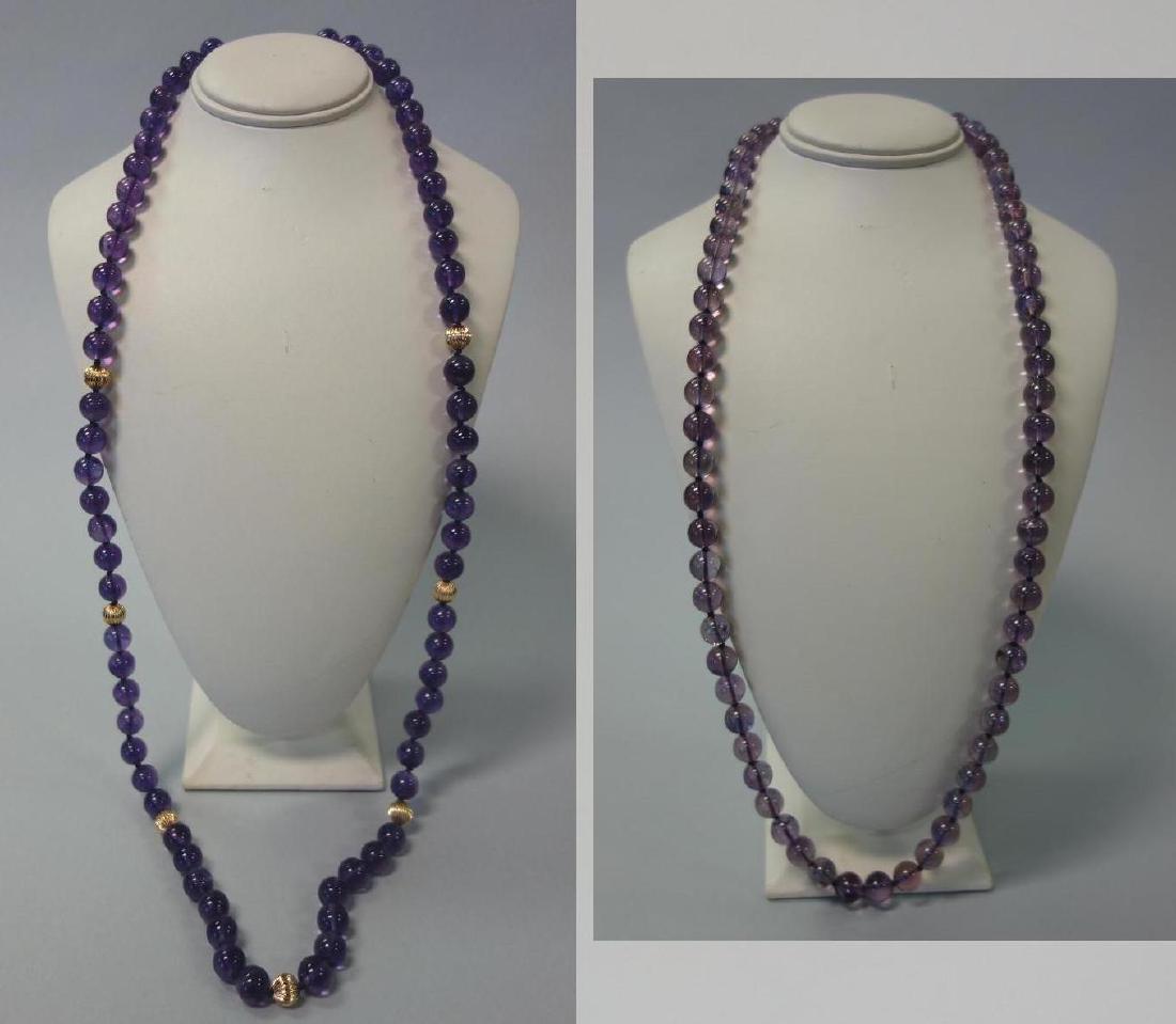 2 Amethyst Beaded Necklaces 14K Gold Beads & Clasp (1 of 5)
