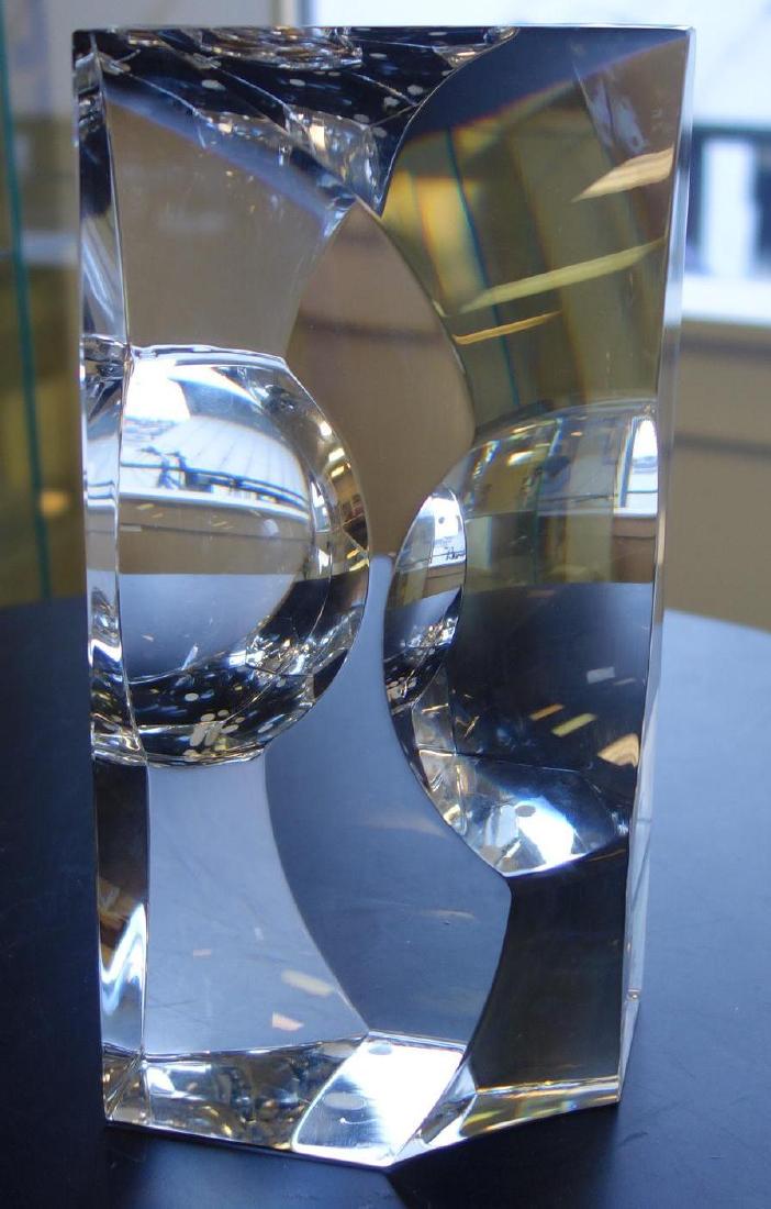 Orrefors Sven Palmquist Modernist Glass Sculpture: A Modernist cut glass sculpture by Sven Palmquist for Orrefors, Sweden. Freeform sculpture signed on the underside, Orrefors, Expo - P.764.72 and the artist's signature, Sven Palmquist. Measures 9.25"