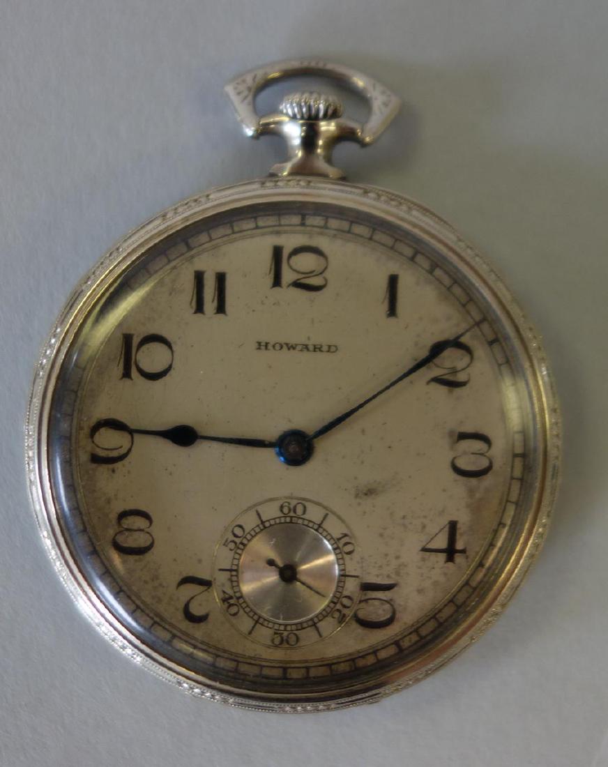 E. Howard 14K White Gold Pocket Watch: E. Howard open face pocket watch in a 14K white gold case, Sub-seconds dial. The movement marked E. Howard Watch Co, Boston, U.S.A.. Serial number on movement, 5548. The 14K white gold case and dust c