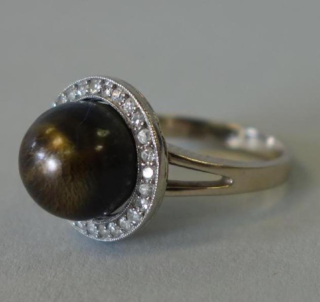Tahitian Black Pearl & Diamond 14K White Gold Ring (1 of 4)