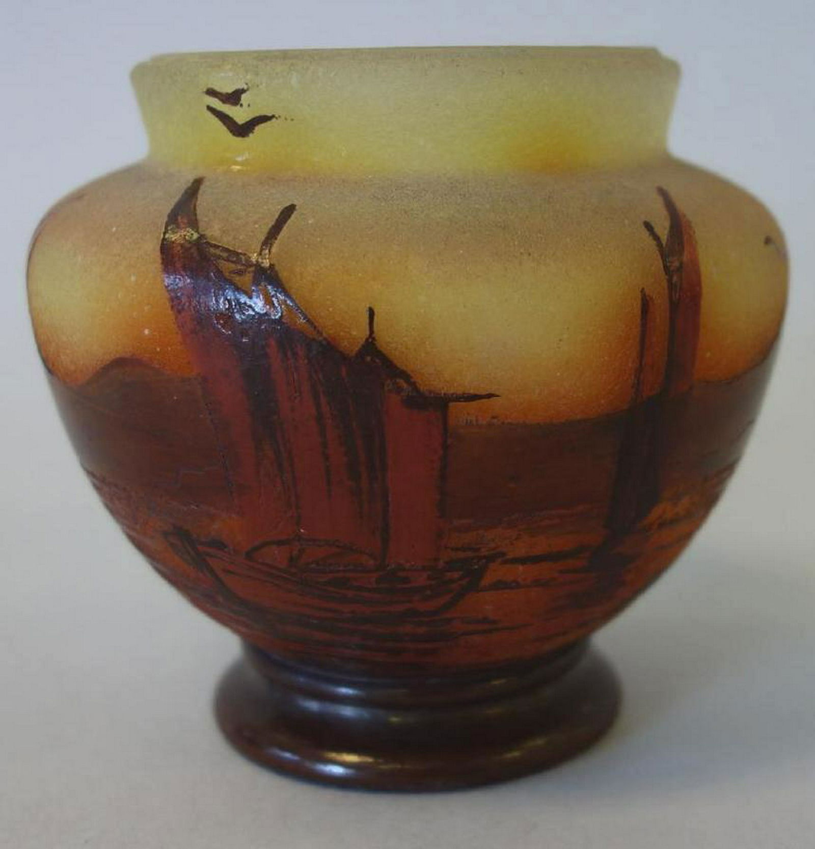 Peynaud Cameo Glass Enameled Vase, Harbor Scene (1 of 3)