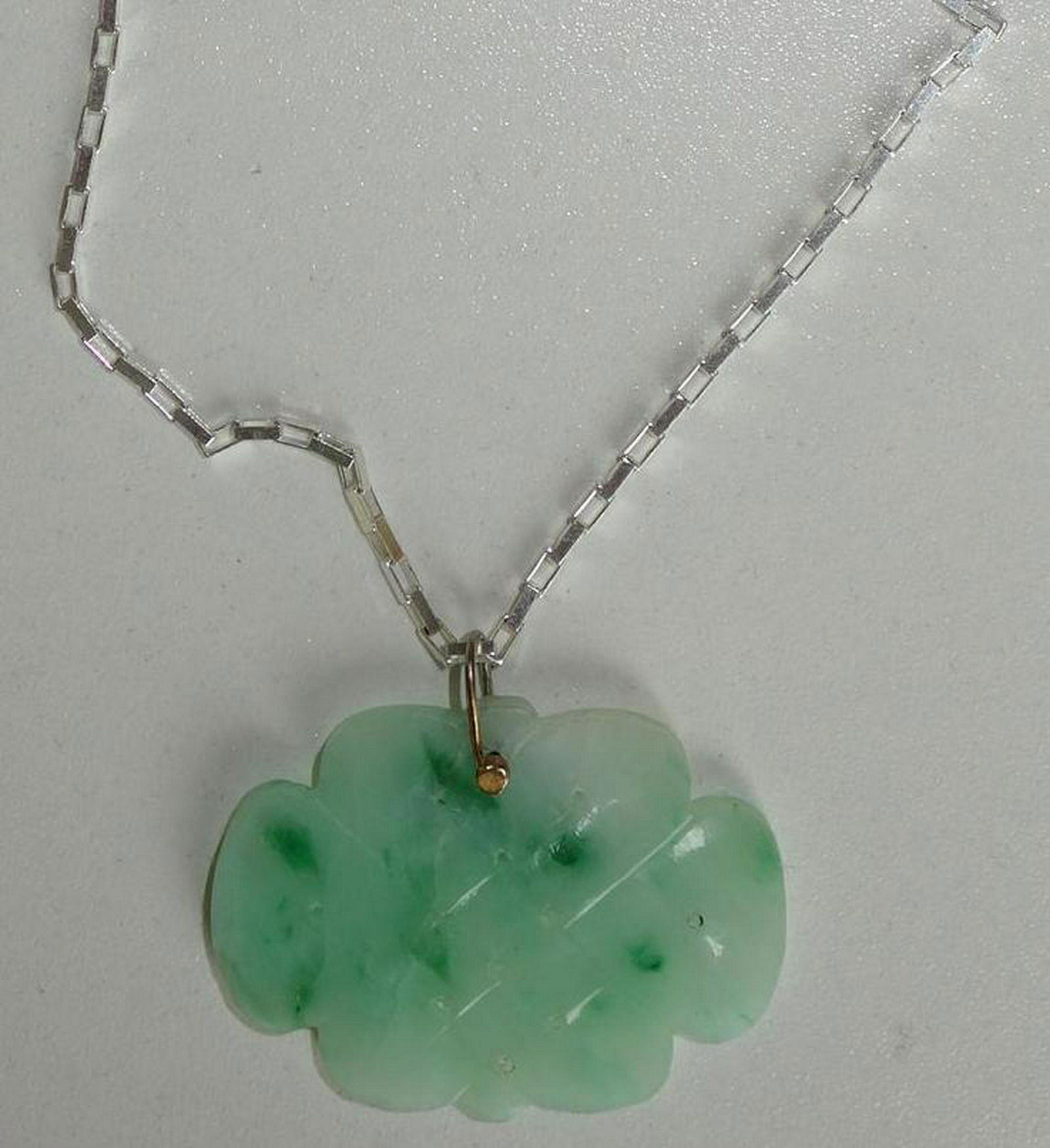 Carved Jade Pendant & Sterling Silver Necklace (1 of 3)