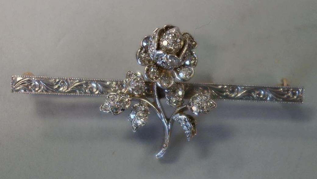 Victorian Diamond, Platinum & 14K Gold Bar Pin (1 of 3)
