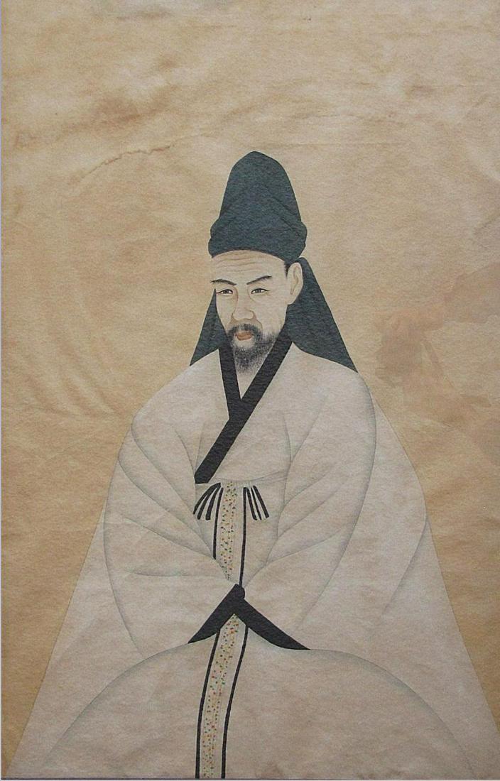 Portrait of Korean 星谷, 李濟: Korean portrait painting of a gentleman. Mid-aged portrait of Korean 星谷, 李濟 (1680-1746) Joseon Dynasty. Painted using ink and watercolor and gouache on paper. Sight measure