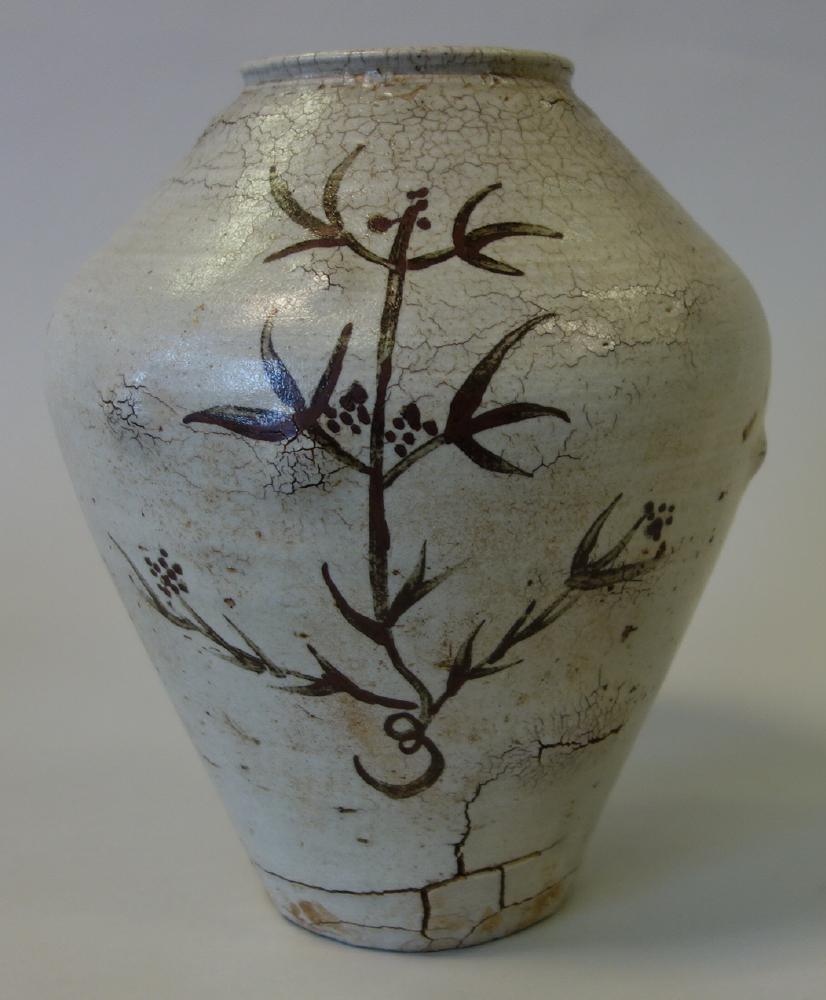 Korean Stoneware Vase, Painted Grass Design (1 of 6)
