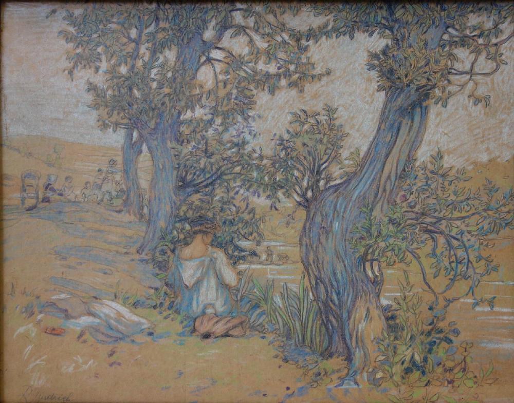 19thc Czech Art Nouveau Chalk & Pastel, Signed (1 of 4)