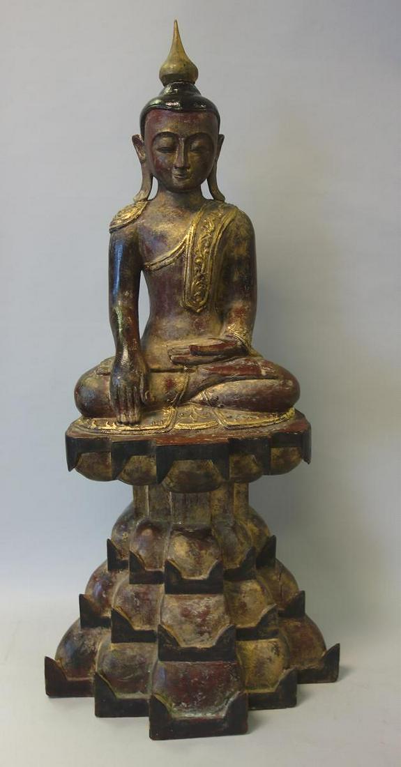 Large Burmese Painted Wood Carving of Buddha (1 of 4)