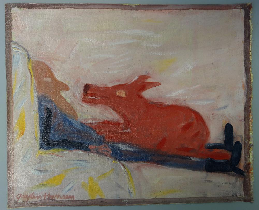 Gaylen Hansen (b-1921, WA) Red Dog On Kernal's Lap (1 of 3)