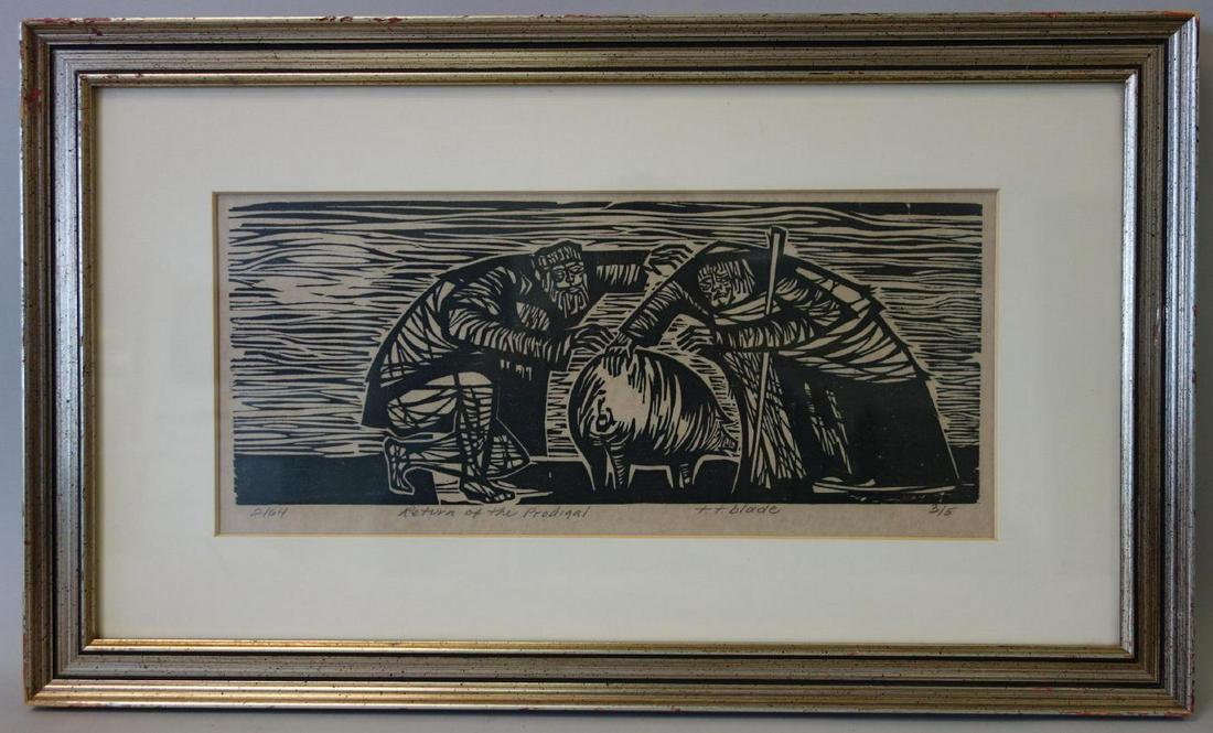 Tom Blade (20thc WA) Woodcut, Return of the Prodigal (1 of 2)