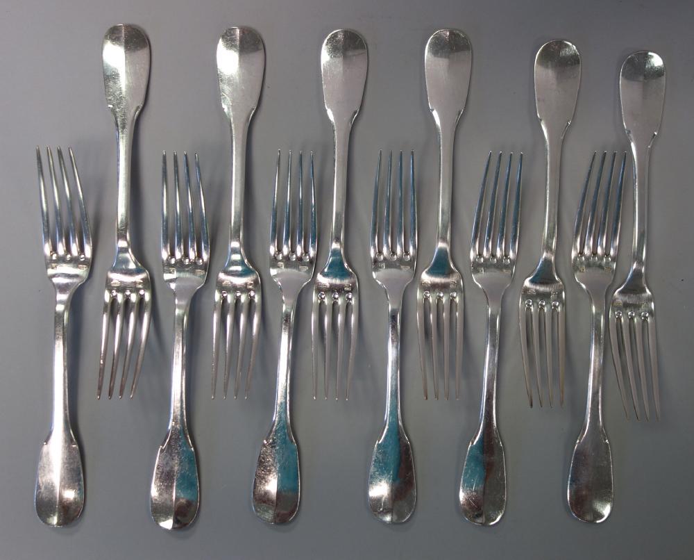 12 Puiforcat Silverplate Dinner Forks, Louvois Ptn (1 of 1)