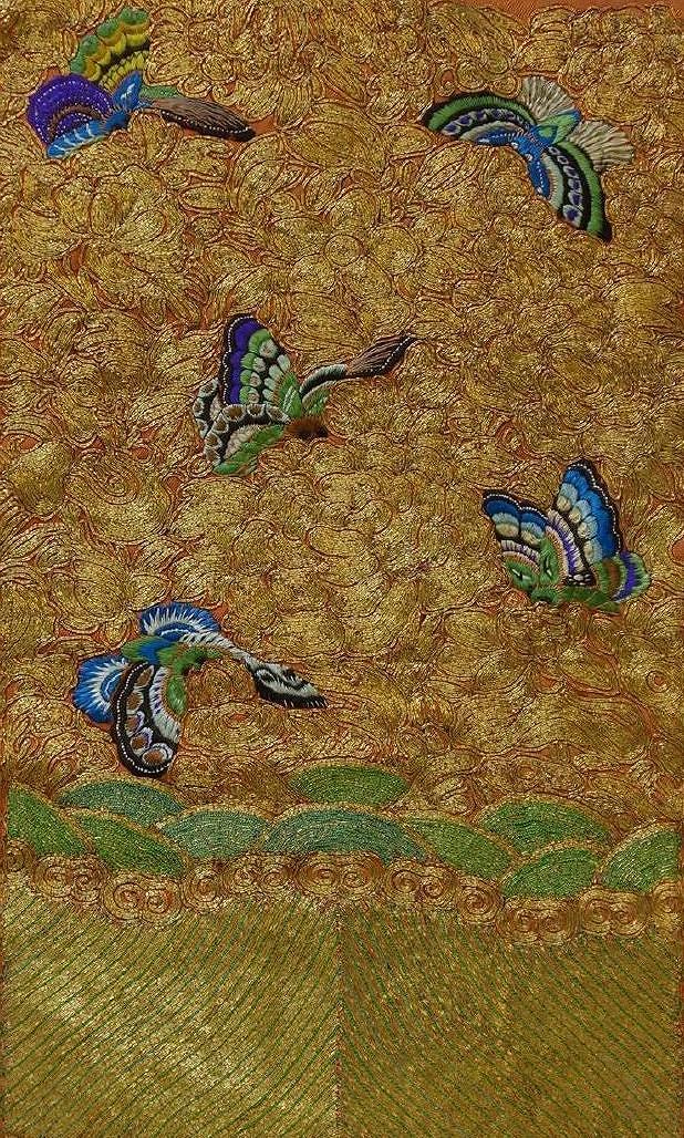 Chinese Embroidered Silk Panel, Butterfly Motif (1 of 3)