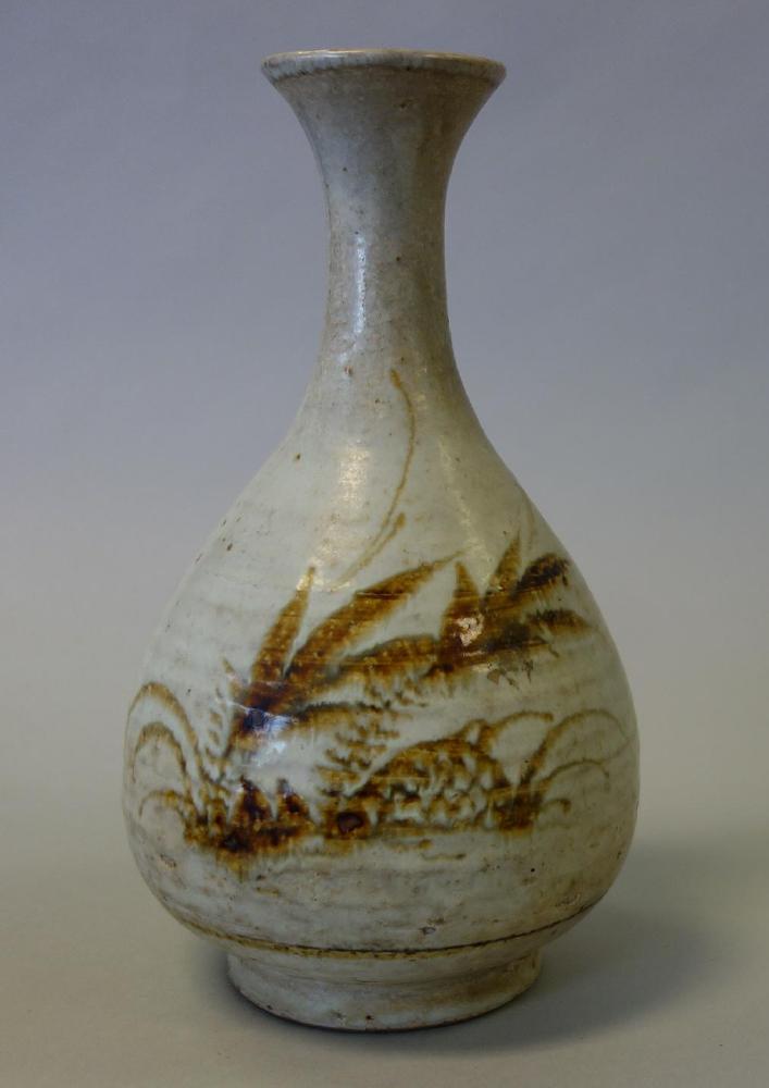 Korean Stoneware Vase, Painted Wheat Grass Motif (1 of 3)