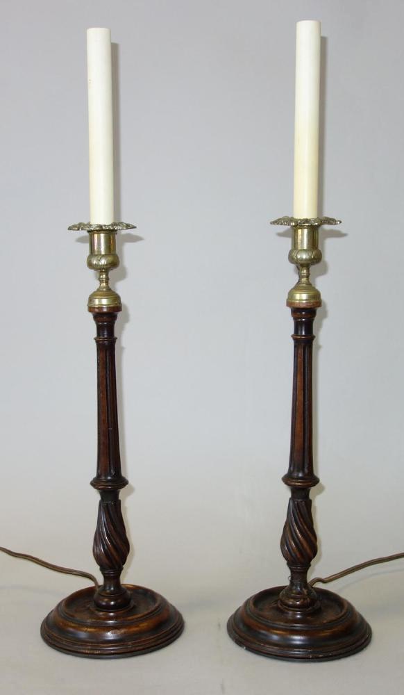 Carved Wood Candlesticks / Lamps Electrified (1 of 3)