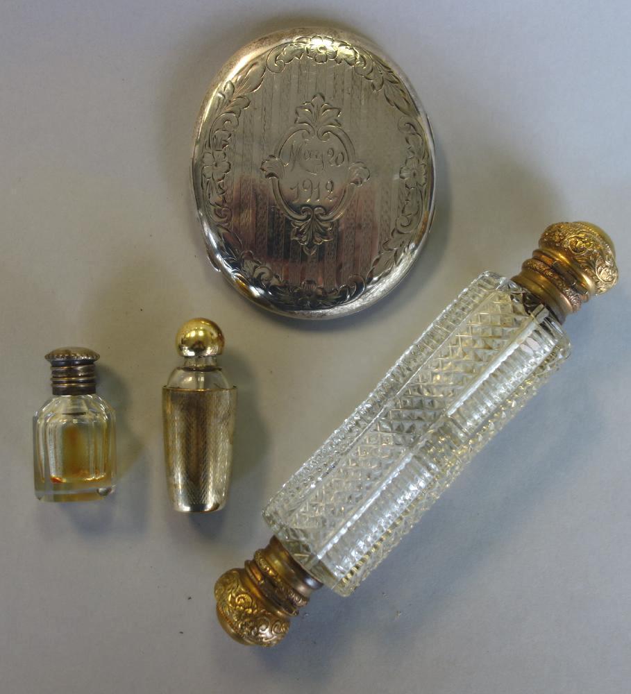 3 Perfume Scent Bottles & Sterling Compact Frame (1 of 5)