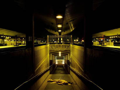 Melanie Pullen, Station, High Fashion Crime Scenes: Melanie Pullen (b-1975, New York) Framed C-Print, Titled: Station (Metro Series) 2005. From: "High Fashion Crime Scenes". Edition 5 / 5. Artist signed on metal plaque label with edition, attached to t