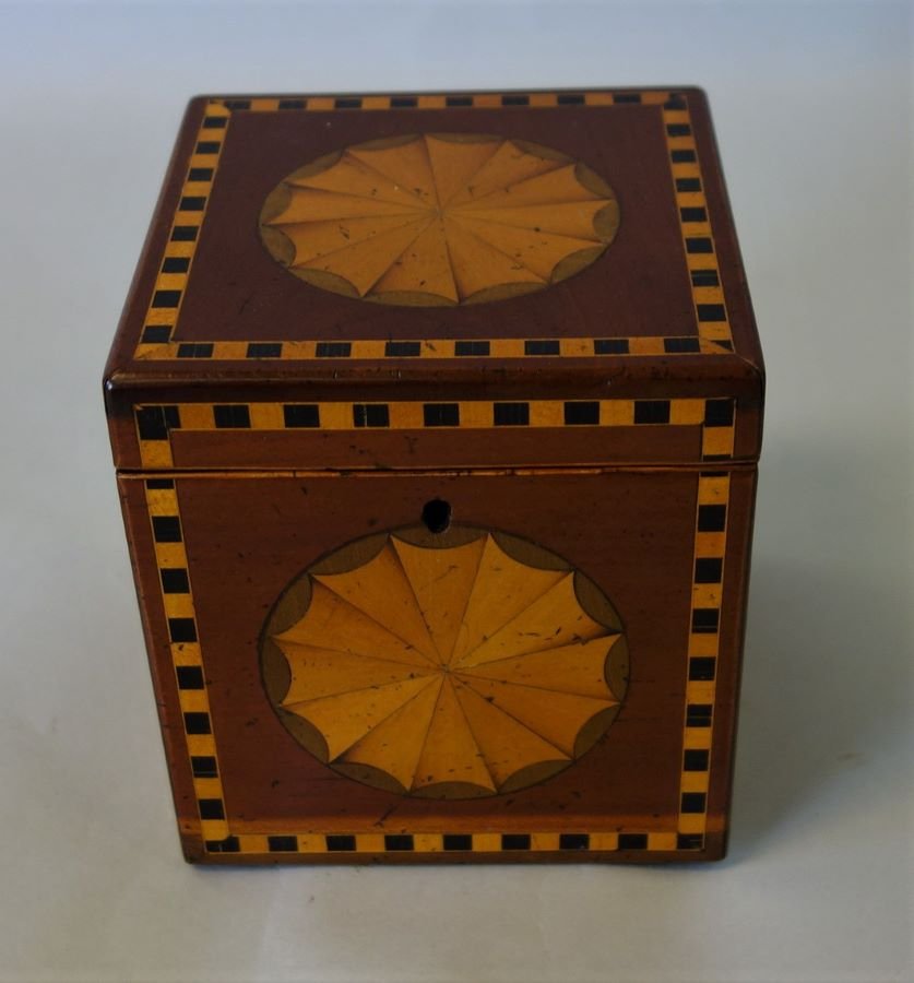 George III English Tea Caddy, Pinwheel Inlay Motif (1 of 4)