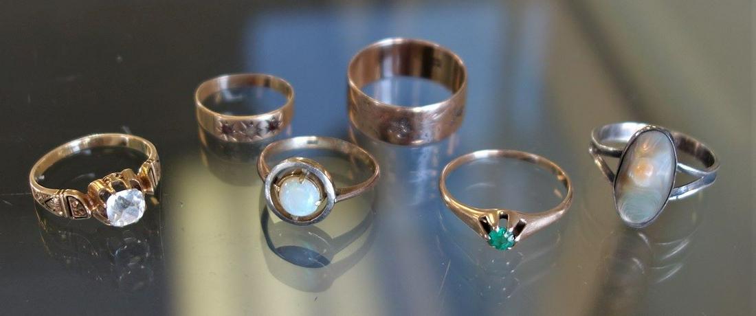 6 Vintage Rings, 18K Gold, Rose Gold + MOP + (1 of 2)