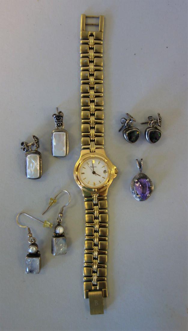 Sarda Earrings, Amethyst Pendant & Bulova Watch (1 of 1)