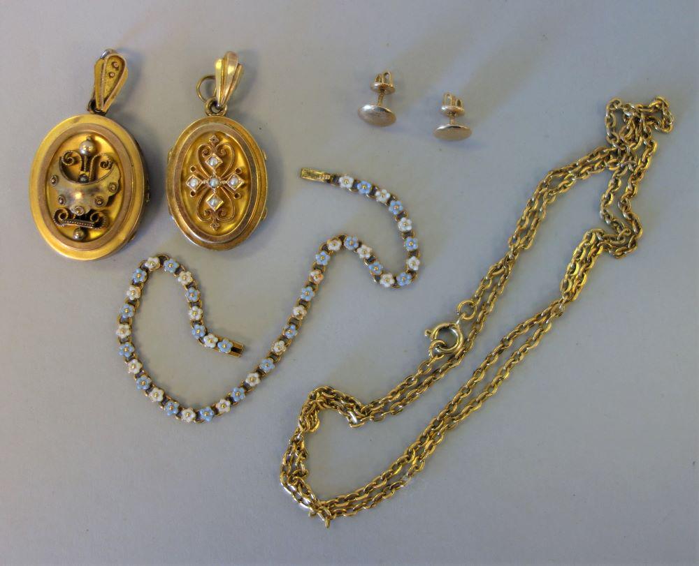 Jewelry: Lockets, Earrings, Enamel Bracelet + (1 of 3)