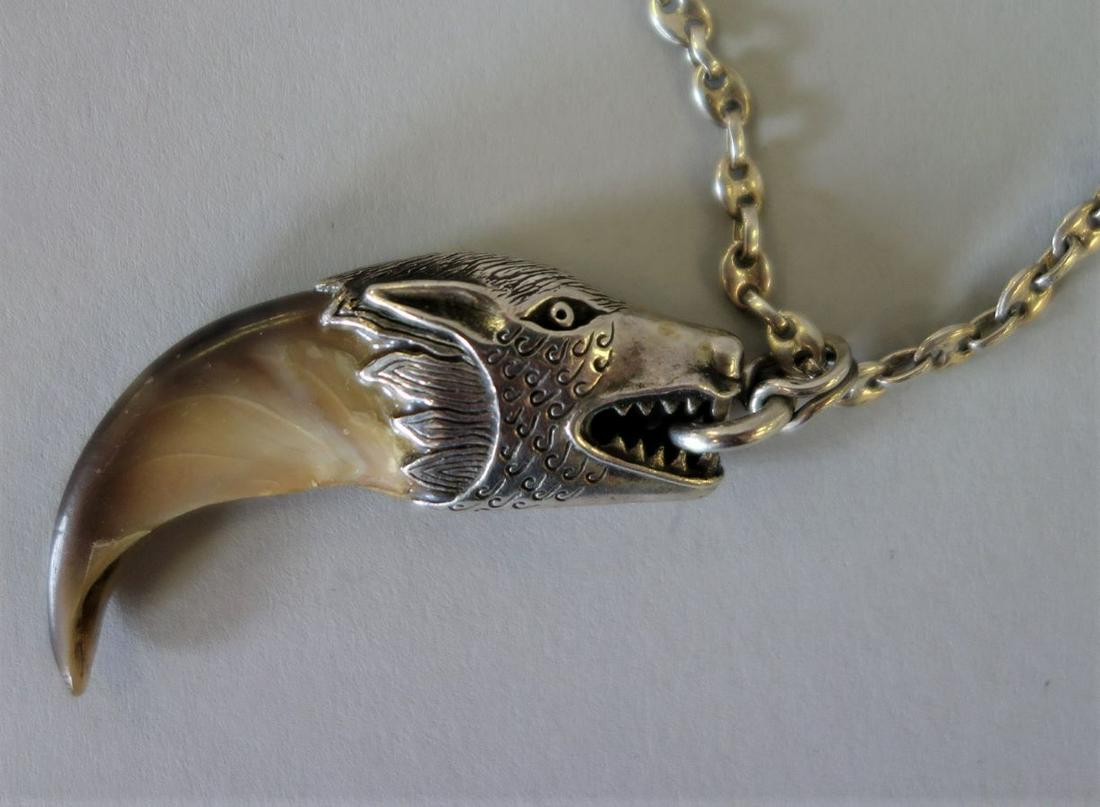 Navajo Sterling & Bear Claw Pendant & Necklace (1 of 2)