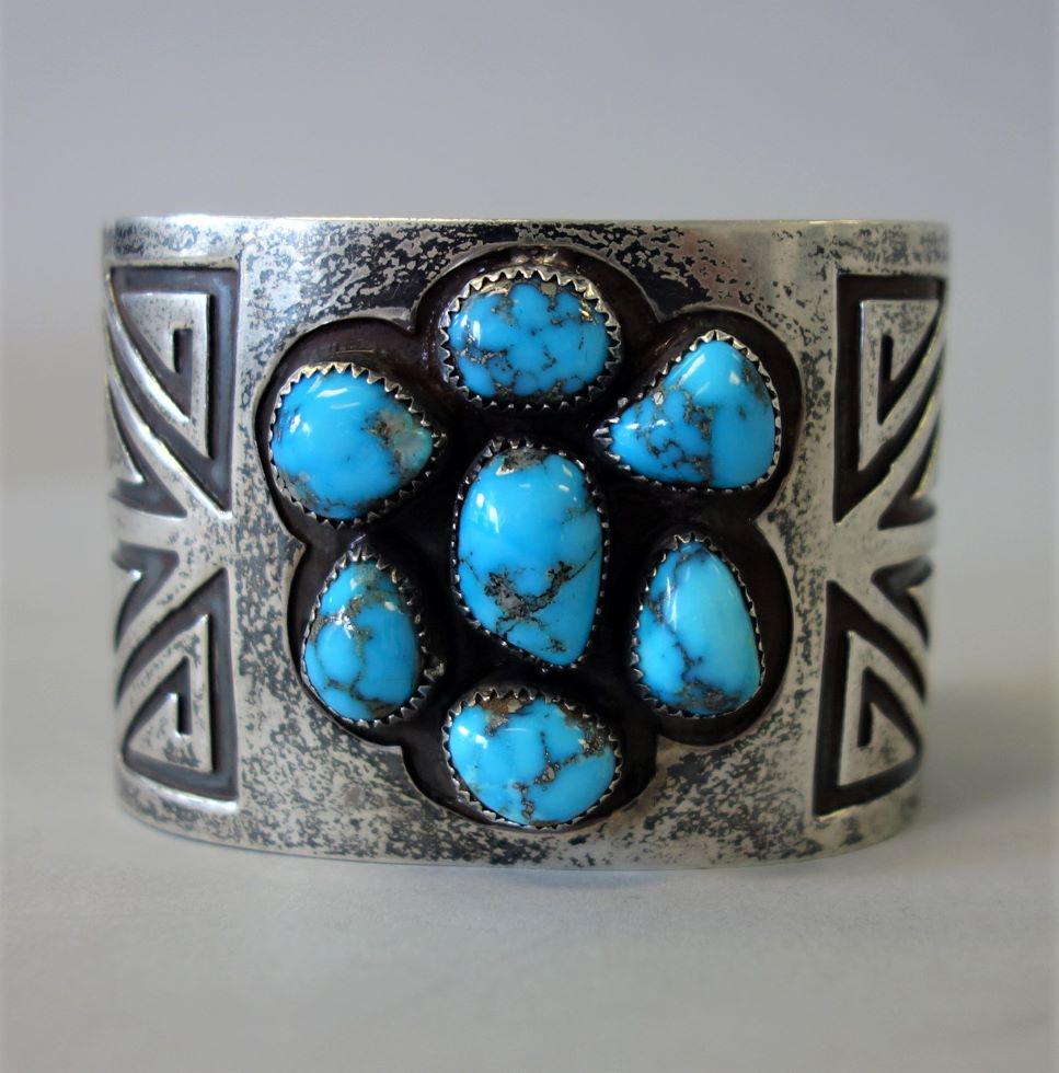 Navajo Sterling & Turquoise Cuff Bracelet, Signed (1 of 3)