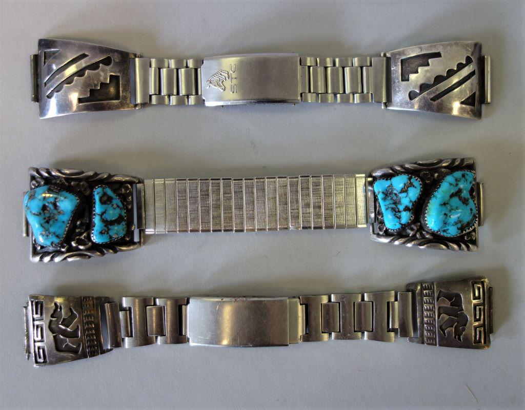 3 Navajo Turquoise & Sterling Watch Bands (1 of 1)