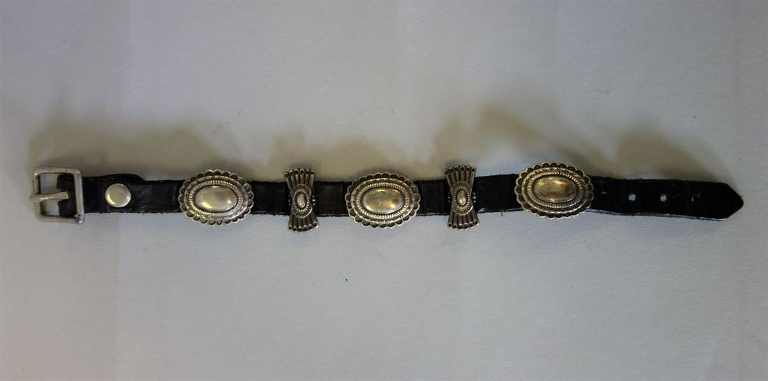 Sterling Concho & Leather Wristband Bracelet (1 of 1)