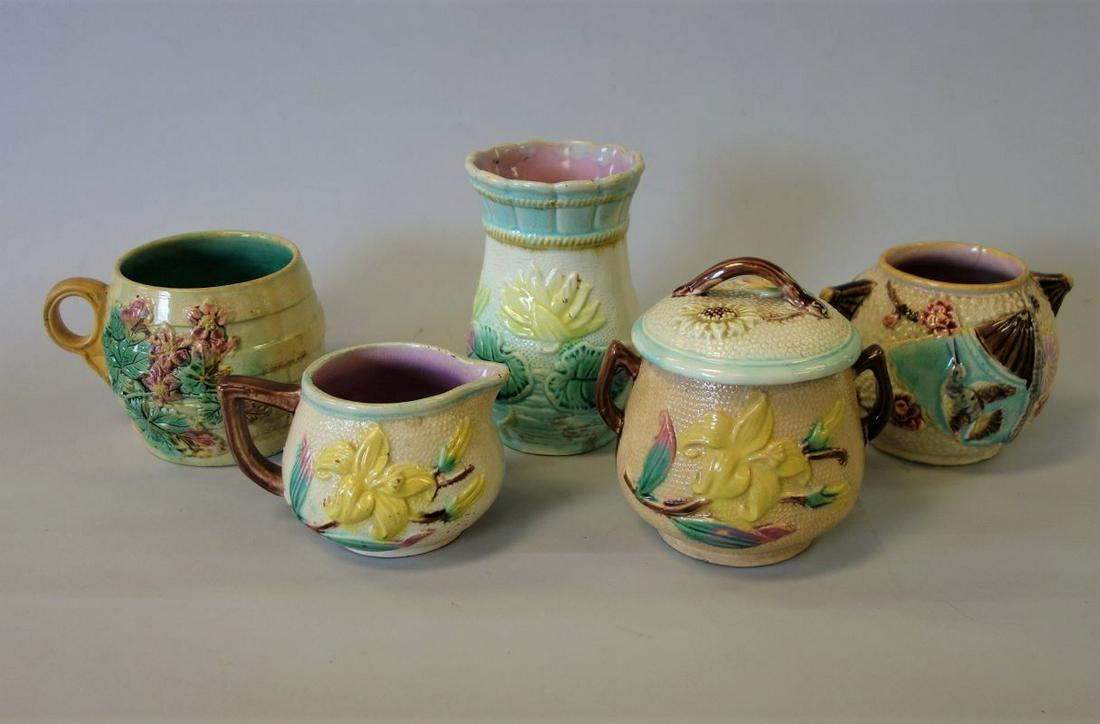 English Majolica, Vase, Jug, Mug & Sugar Bowls (1 of 7)
