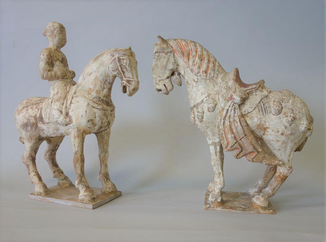 2 Chinese Pottery Tang Horses & Rider (1 of 12)
