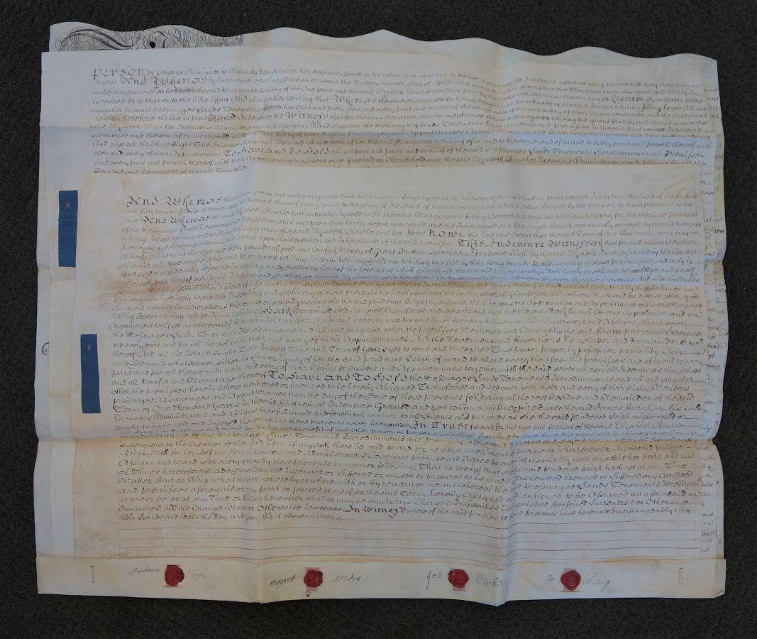 1743 English Vellum Indenture 3-Pages w / Seal (1 of 9)