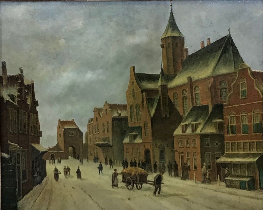 Jean / Jan Baptiste De Jonghe (1785-1844): Jean / Jan Baptiste De Jonghe (1785-1844, Netherlands and Belgium). Oil on wood panel, the painting depicts a village street scene. Artist signed lower left (signature partially obscured by frame. Mea