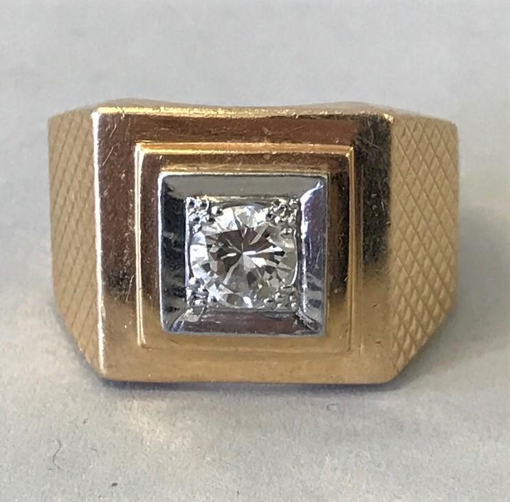 Men's French 18K Gold & Diamond Solitaire Ring (1 of 1)