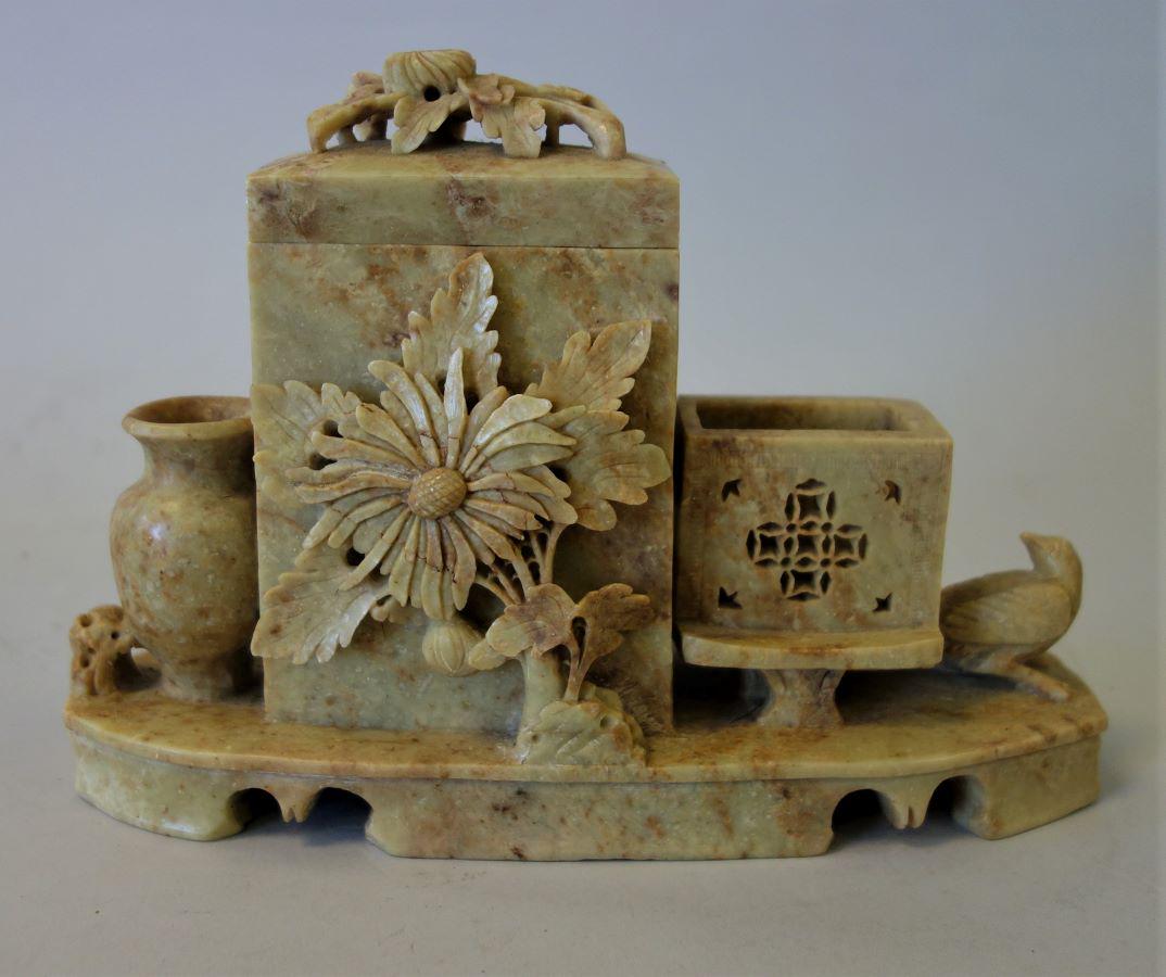 Chinese Carved Soapstone Cigarette Case (1 of 2)