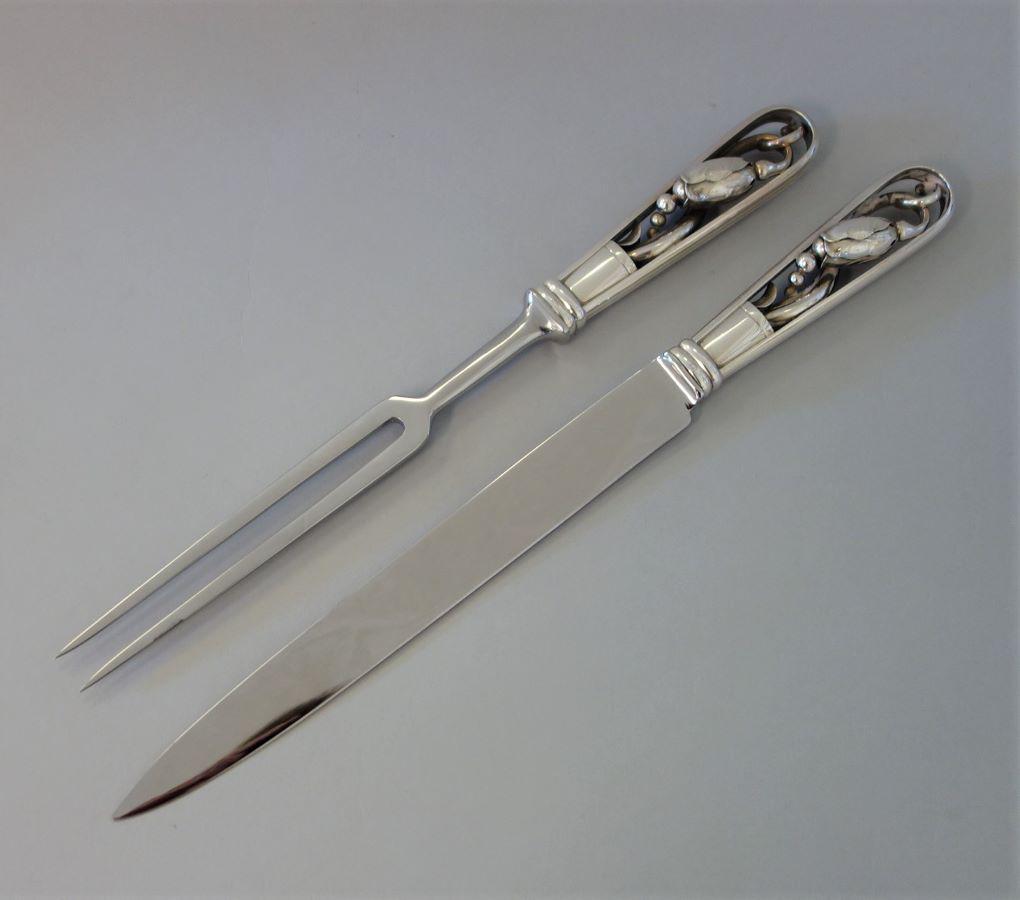 Georg Jensen Sterling Carving Set, Blossom Ptn 84 (1 of 3)