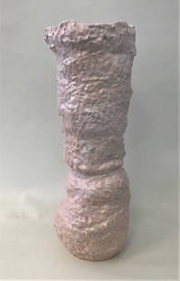 Beverly Semmes, Pink Pot #11, Glazed Terracotta: Beverly Semmes (b-1958, New York). Glazed terracotta sculpture / sculptural freeform vase, "Pink Pot #11, c.1996. Interior with one loop handle. Signed on the underside. Measures 26.25" high, 10" wide