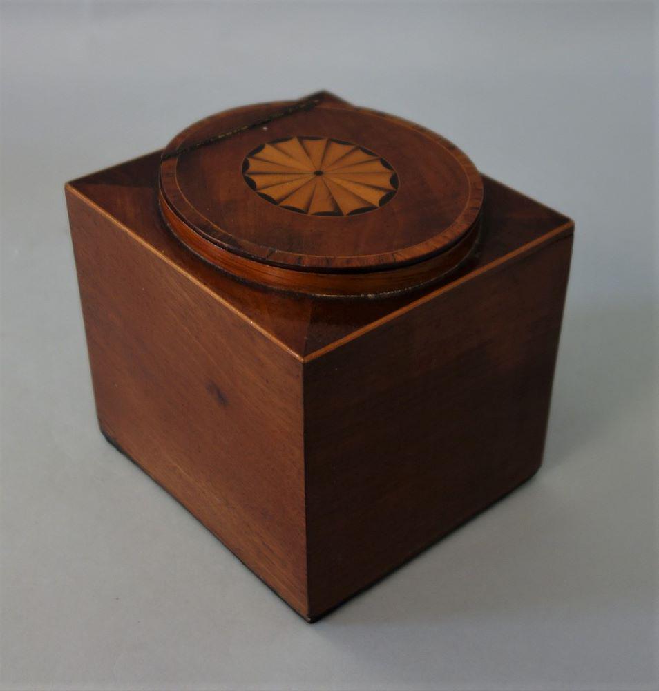 19thc English Mahogany Tea Caddy, Pinwheel Inlay (1 of 5)
