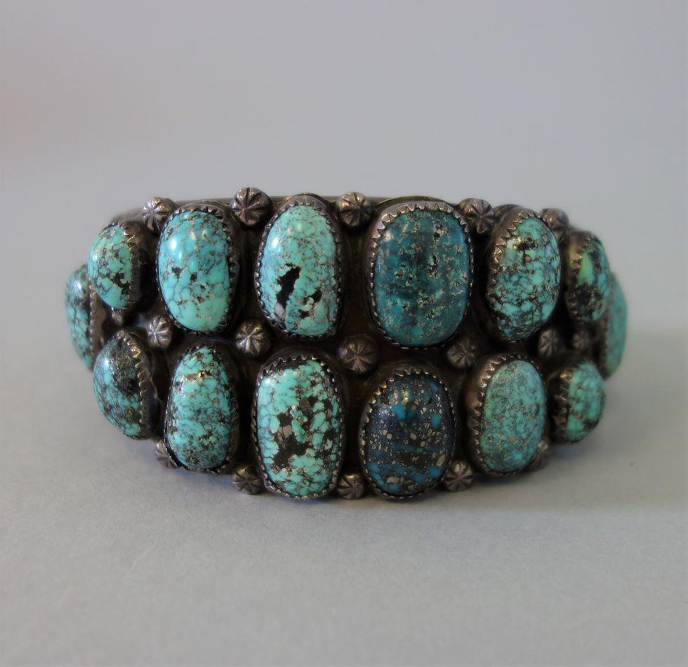 Navajo Sterling & Old Pawn Turquoise Cuff Bracelet (1 of 5)