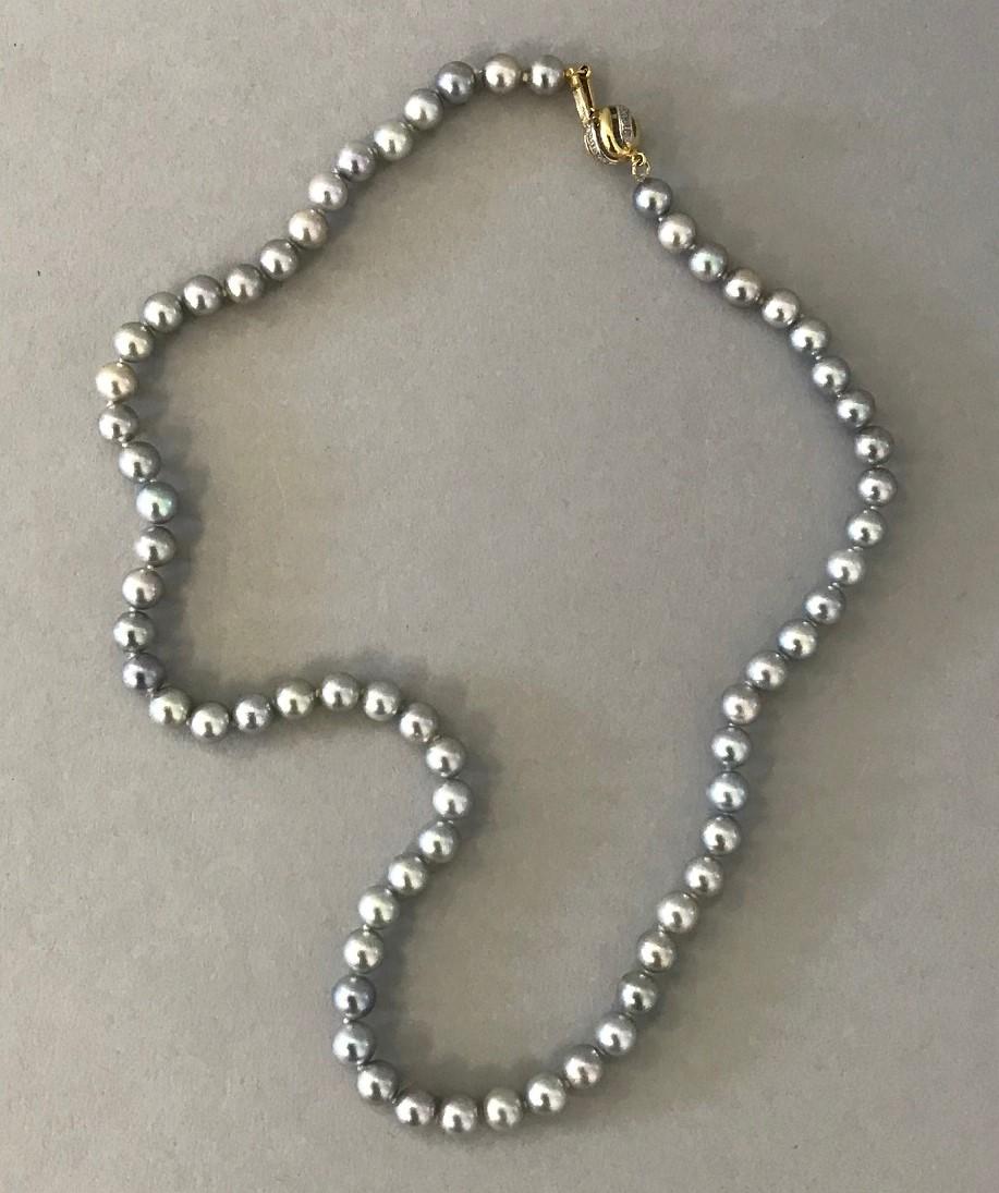 Natural Gray Pearl Necklace, Diamond Clasp (1 of 3)