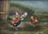 Vintage Painting, Barnyard Chickens, Oil on Canvas