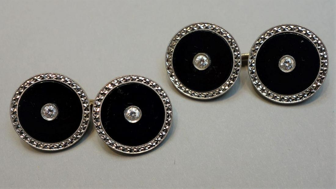 Tiffany & Co Diamond & Onyx Plat & Gold Cufflinks (1 of 3)