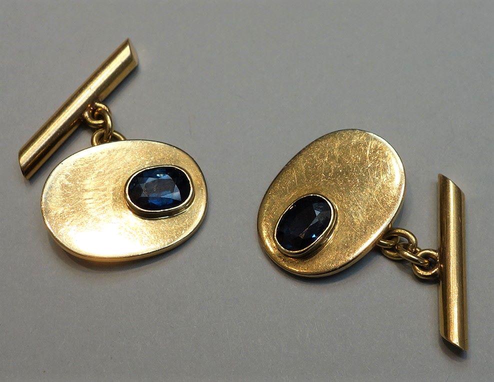 18K Gold & Sapphire Cufflinks (1 of 1)