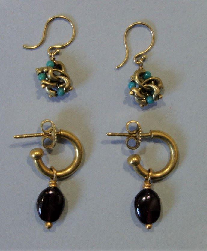 2-Pair 18K Gold Earrings with Gemstones (1 of 1)