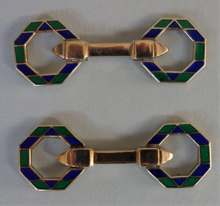 Asprey 9K Gold & Enamel Cufflinks, H & V (1 of 2)