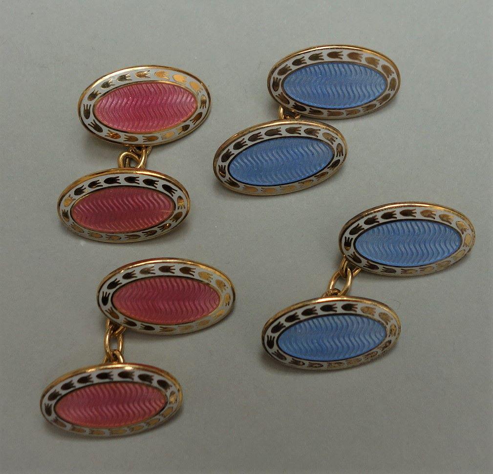 Sterling & Guilloche Enamel Cufflinks H & V 2 Pair (1 of 1)