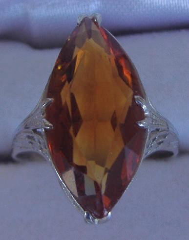 Citrine Ring set in 18K White Gold Filigree