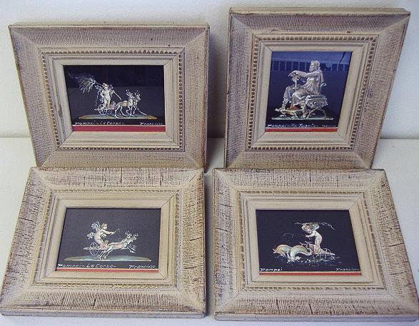 4-19thc Italian Watercolors, Pompei by Francione: Four small 19thc Italian watercolors of scenes from Pompei, artist signed Francione. Each measuring approximately 4" x 5"and framed measurements of 8" x 9.5".