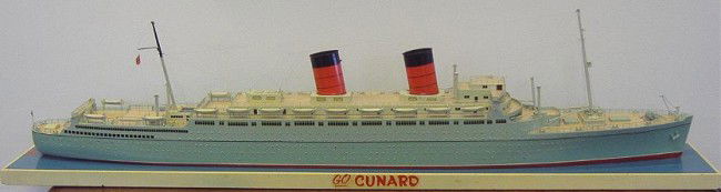 Ship Model RMS Mauretania Cunard White Star Line: The RMS Mauretania that is depicted by this model was built for the Cunard White Star Line and launched in 1939. This model was built by Art Model Studios of Mt Vernon, NY. The overall measurements ar