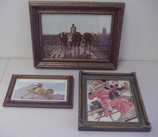 Set of Three Vintage Framed Prints, Parrish, etc: One Maxfield Parrish print, a Collier & Son print and a Cattle Driver. All well framed.