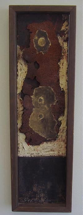 Guy Irving Anderson (1906-1998) Mixed Media: Painting / Sculpture by Guy Anderson. The piece is titled "The Poisoned Sky" and dated 1967. The overall measurement: 25.5" x 7.75". Signed both front and back.